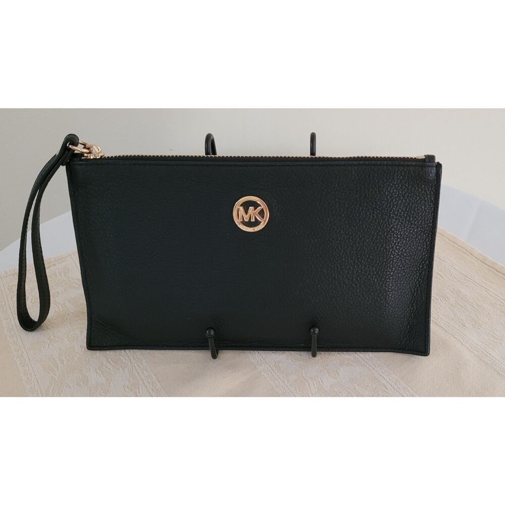 MICHAEL KORS MK Logo Fulton Black Zip Clutch/Wristlet --Size 10" X 5.5"